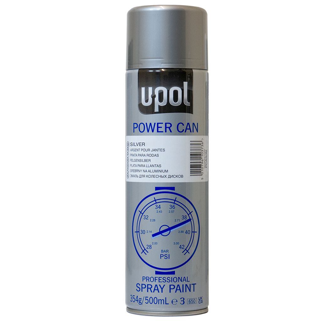 U-POL Power Can Steel Silver Paint Aerosol Spray Can 500ml