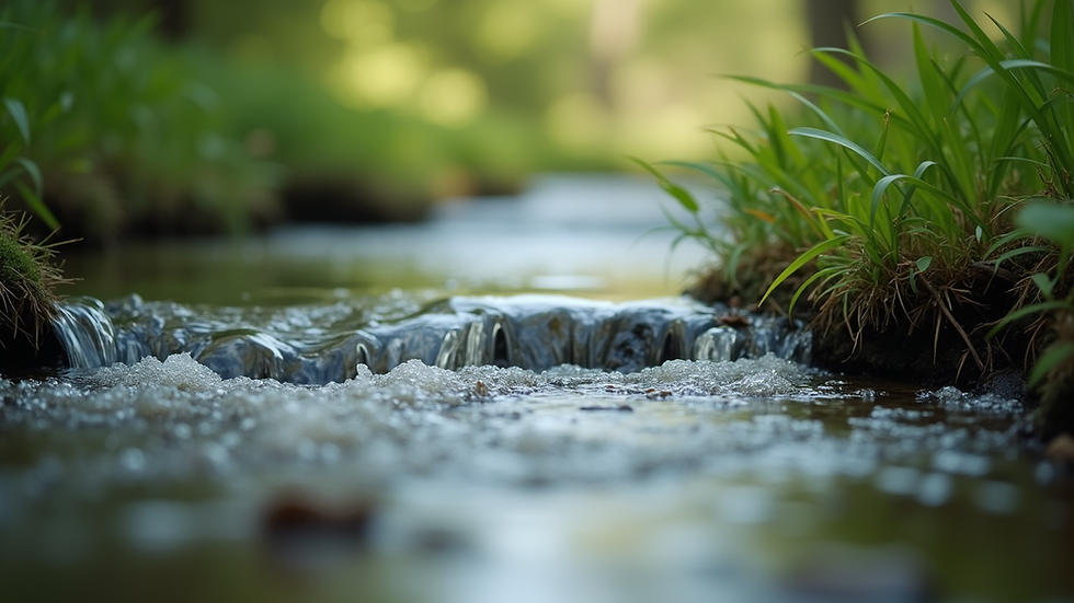 Close-up view of a serene nature scene with a flowing stream