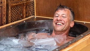 Seager smiling in an ice bath