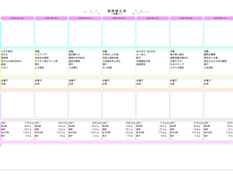デイサービス週間献立表