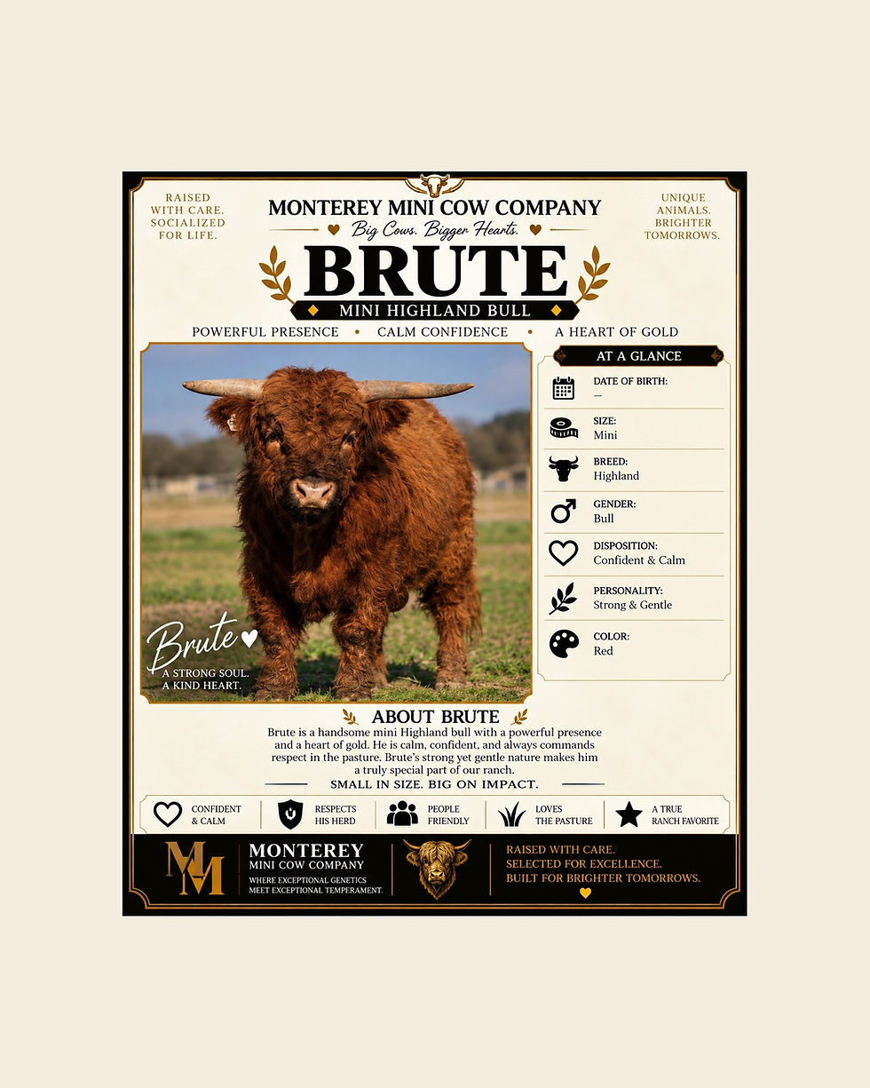 Brute, mini highland bull at Monterey Mini Cow Company