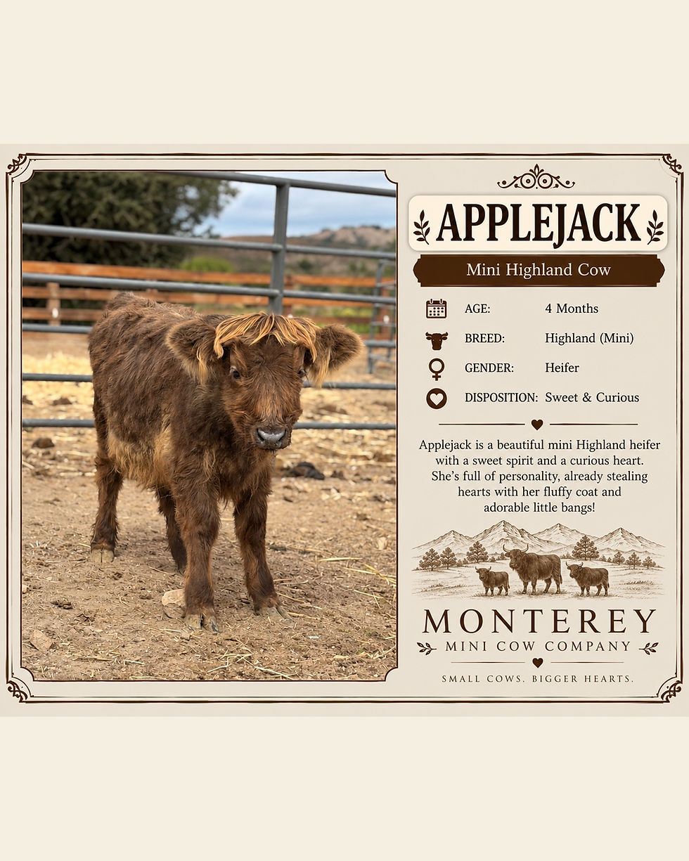 Applejack, mini Highland heifer at Monterey Mini Cow Company