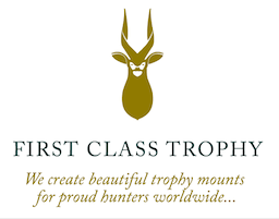 First Class Trophy logo with deer head and text, proud hunters worldwide.