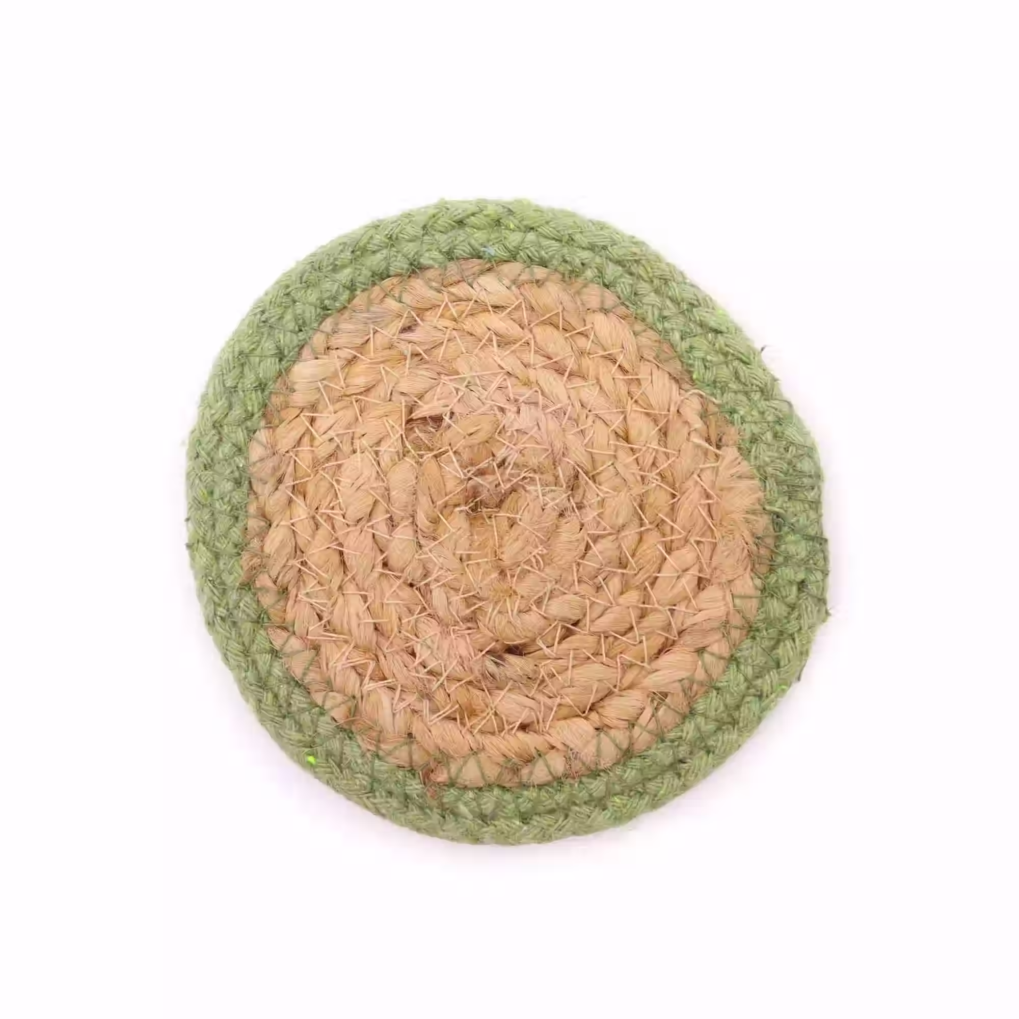 Naravni podstavki iz jute & bombaža – 10 cm (set 4 kosov) – olivno zelen rob