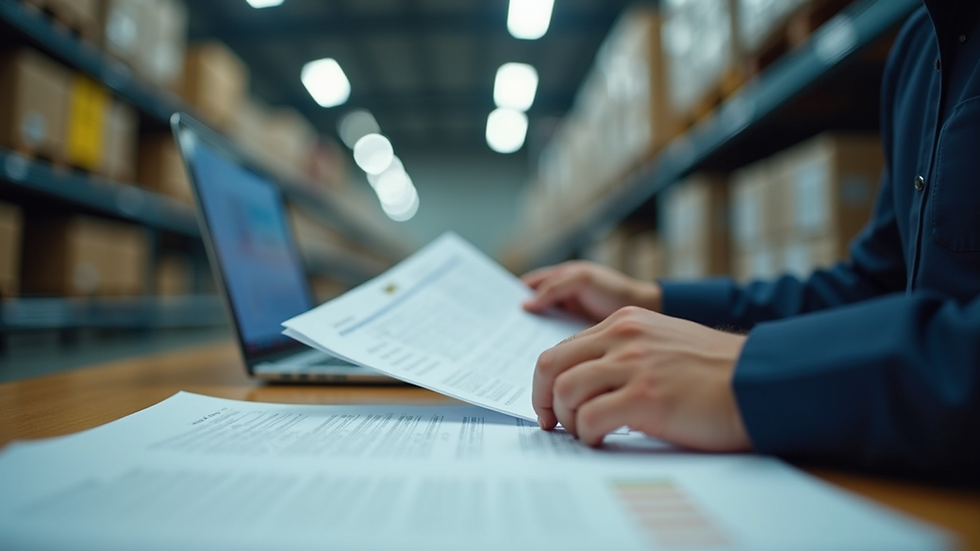 Eye-level view of a customs officer reviewing import documents