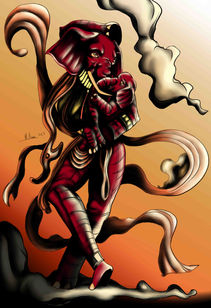 Digital painting
2025
Artwork inspired by the ancient representations of the Mother Goddesses in India. The red color that I used for the skin of the elephants was in the Ancient Europe the symbol of Life and regeneration after death in the Neolithic period.