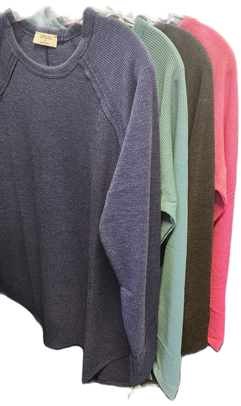 Thumbnail: PINK WAFFLE KNIT LOOSE FIT SWEATER WITH CREW NECKLINE & SIDE SLIT DETAILS #2180