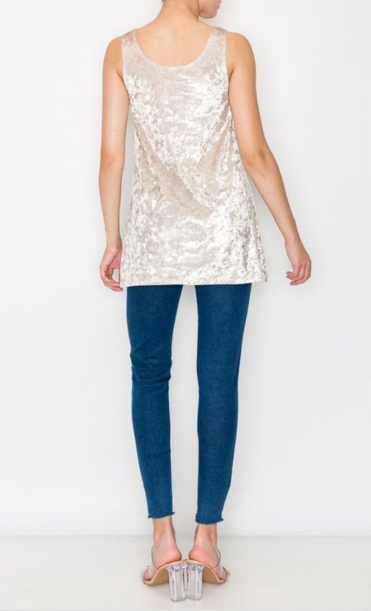 Thumbnail: TAUPE SUPER SOFT VELVET TANK TOP SHINEY CAMISOLE TUNIC #2112