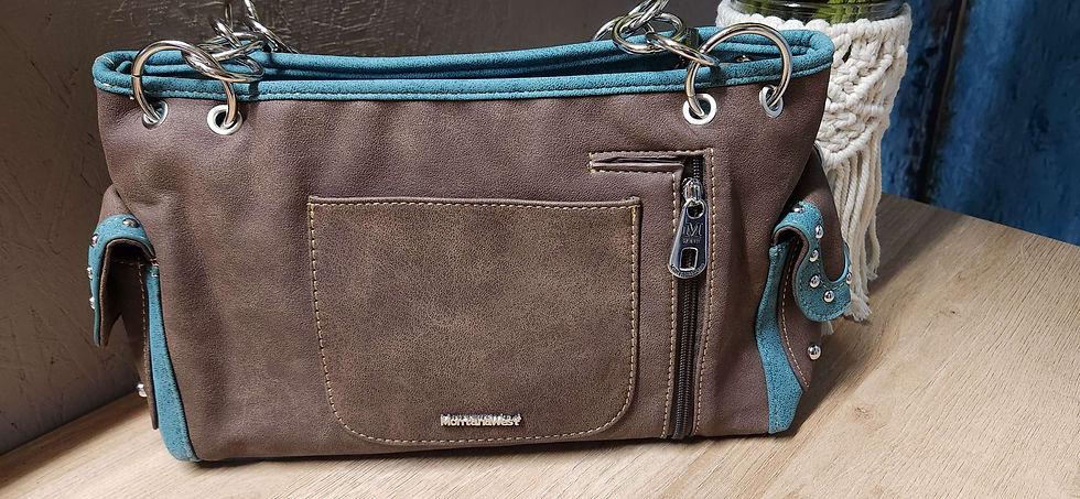 Thumbnail: MONTANA WEST BRAND CONCEALED CARRY CHOCOLATE & TEAL SUEDE PURSE #1673