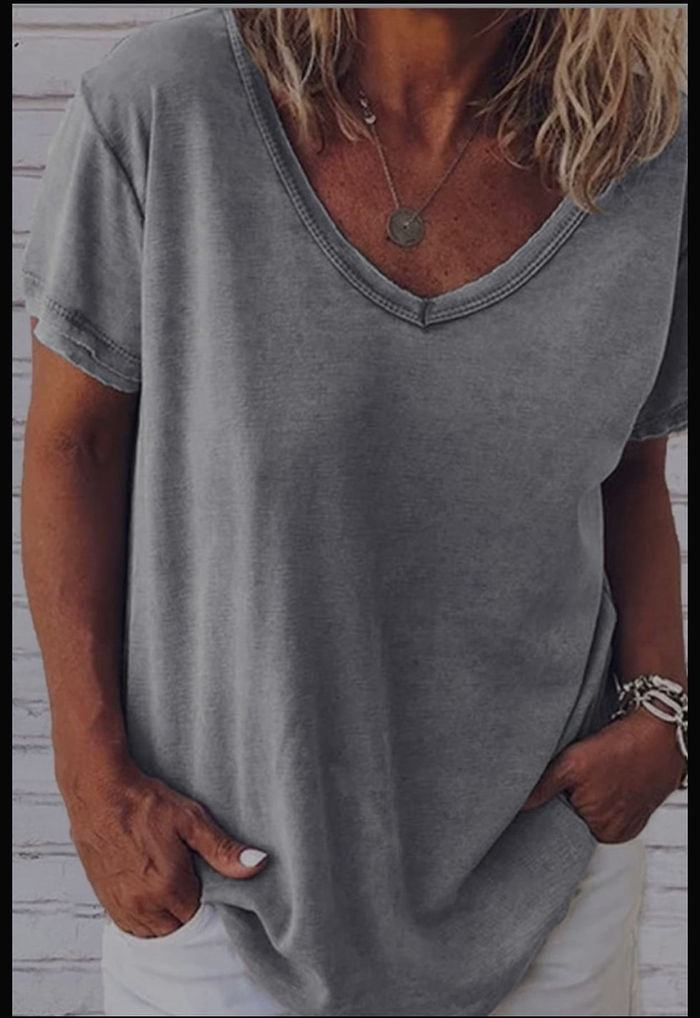 Thumbnail: CASUAL V-NECK RAW HEM SHORT SLEEVE BASIC TEE SHIRT IN 3 COLORS #3837