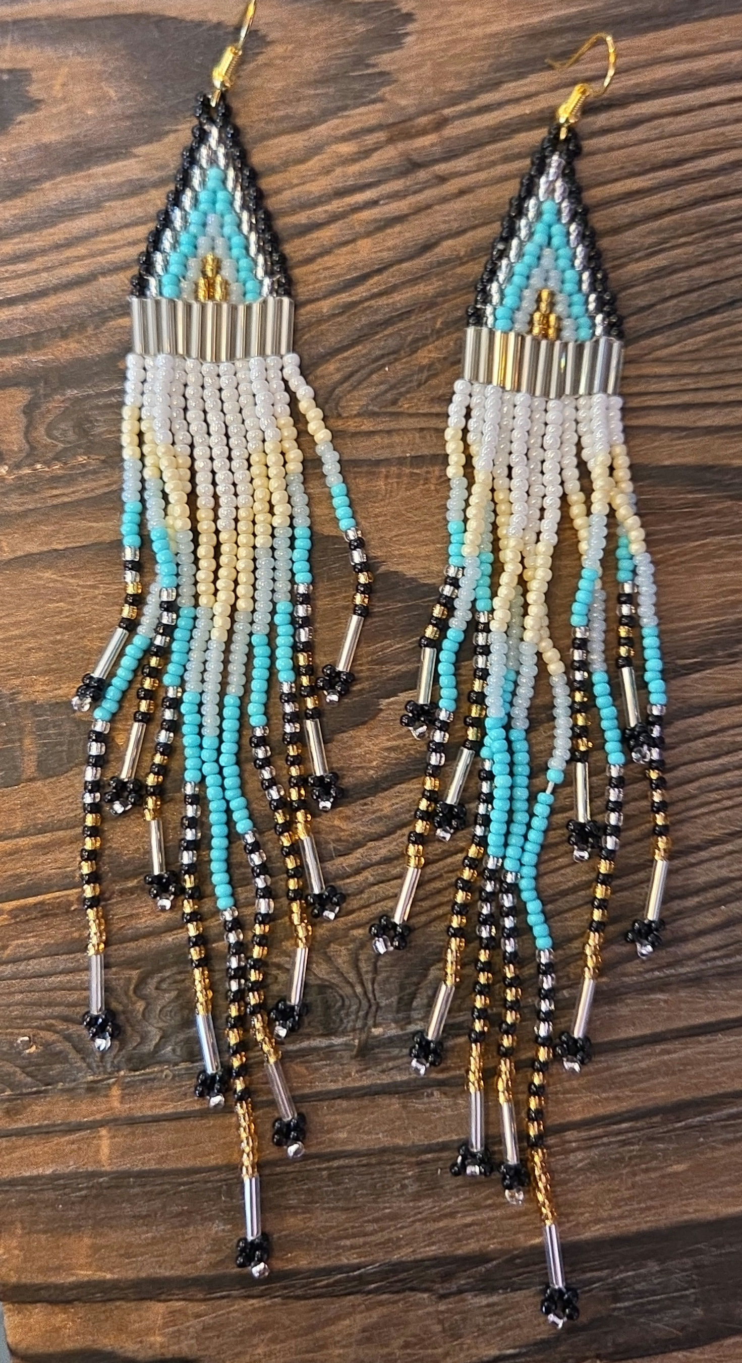 BOHO BLACK & TEAL SEED BEAD FRENCH EARRINGS #4236