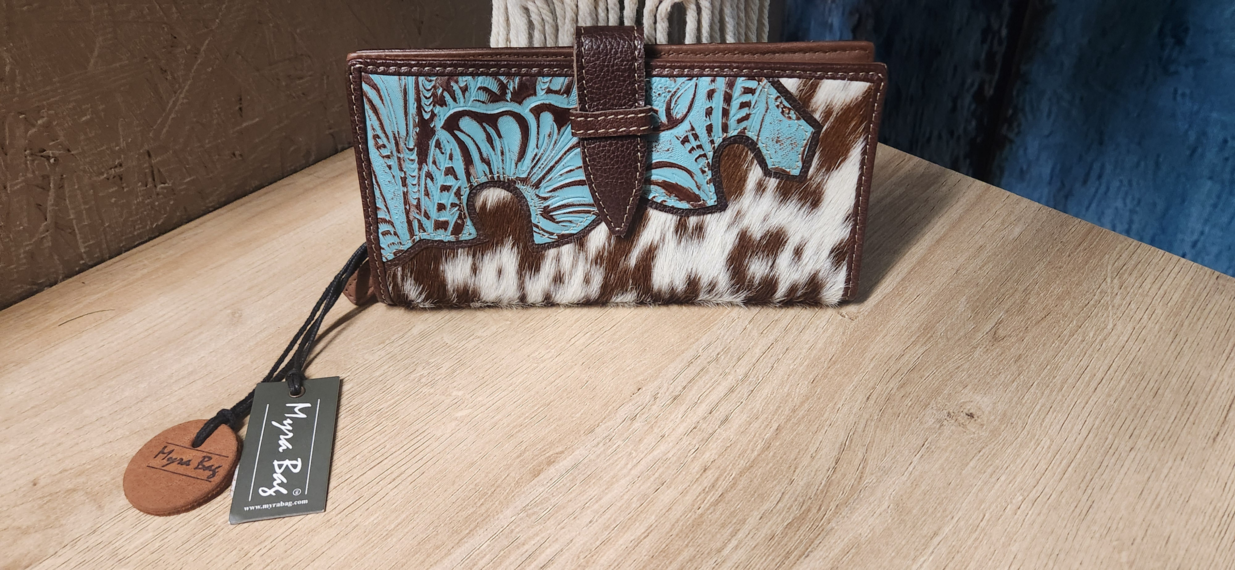 MYRA BAG BRAND TOOLED LEATHER & COWHIDE WALLET #3830