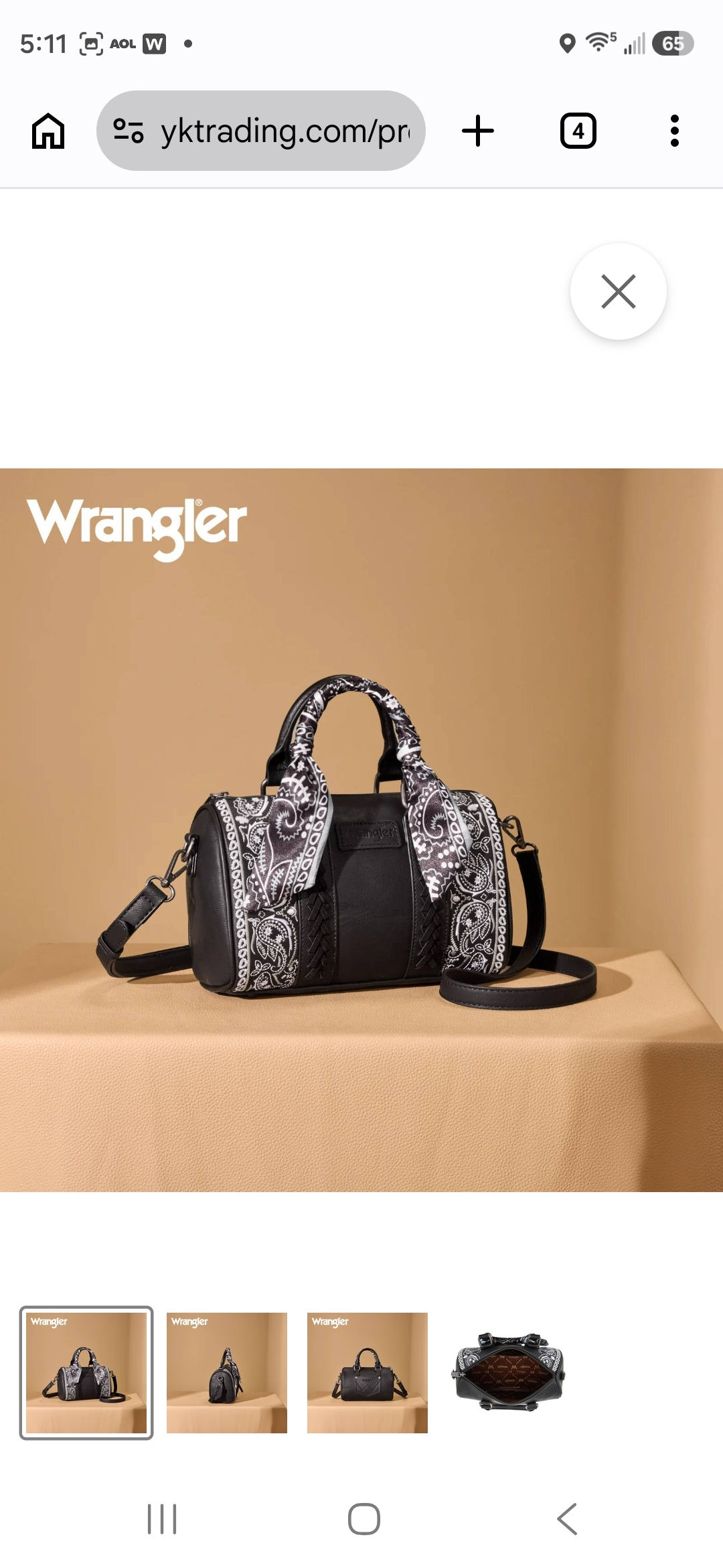 WRANGLER BRAND PAISLEY HANDKERCHIEF PRINT BARREL BAG PURSE IN BLACK #4152