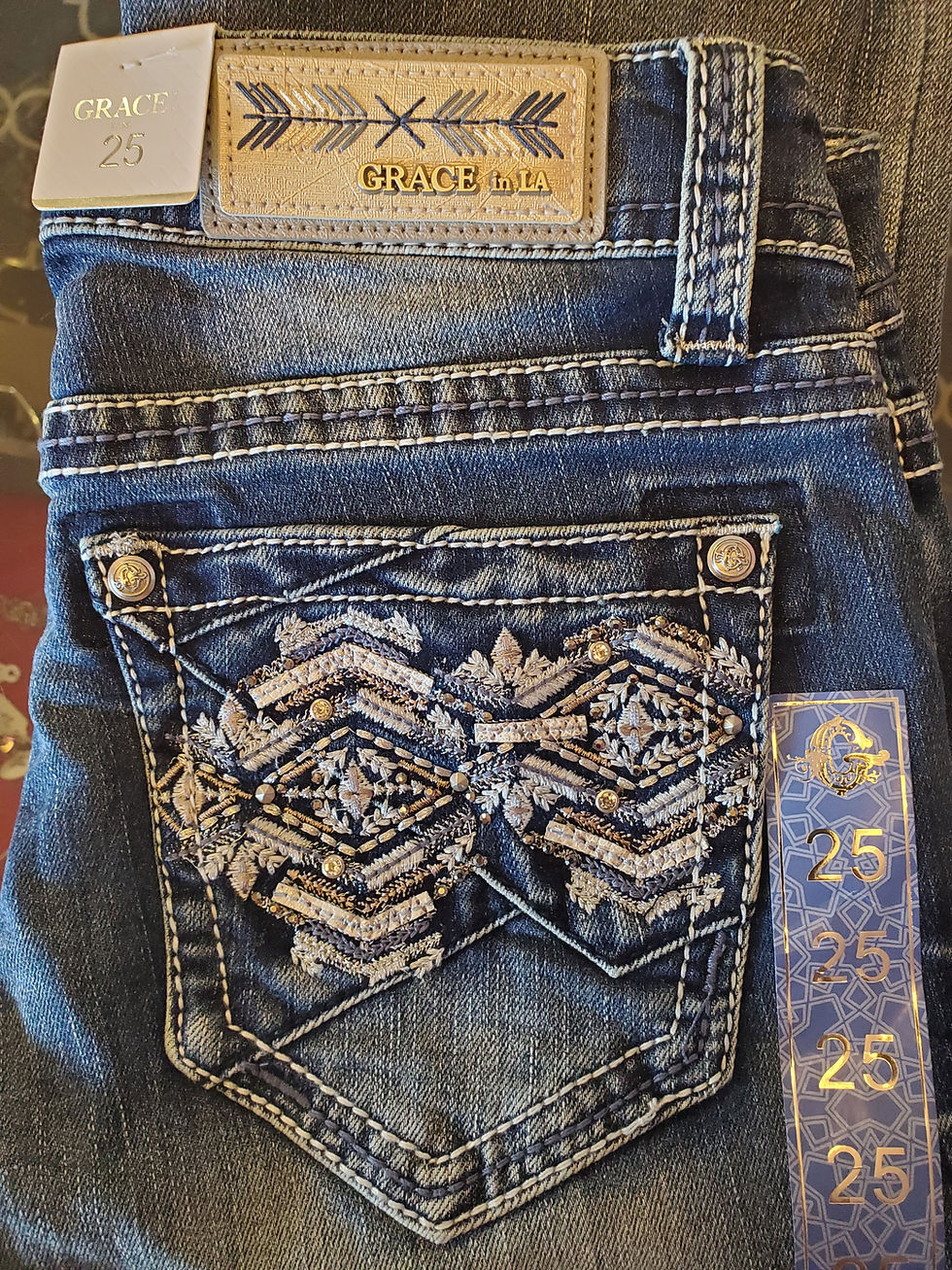 Thumbnail: GRACE IN LA EASY FIT MID RISE CAPRI WITH SILVER AZTEC POCKET STITCHING #753