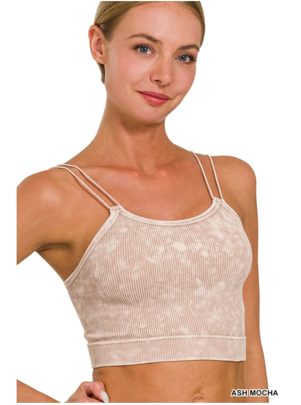 Thumbnail: ACID WASHED RIBBED SEAMLESS DOUBLE STRAP BRAMI TANK BRALETTE IN 4 COLORS #2632