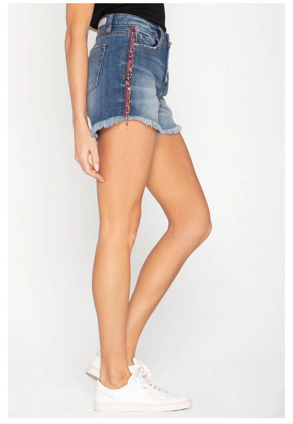 Thumbnail: MISS ME BRAND HIGH-RISE RELAXED FIT SHORT WITH BEADED TRIM #480