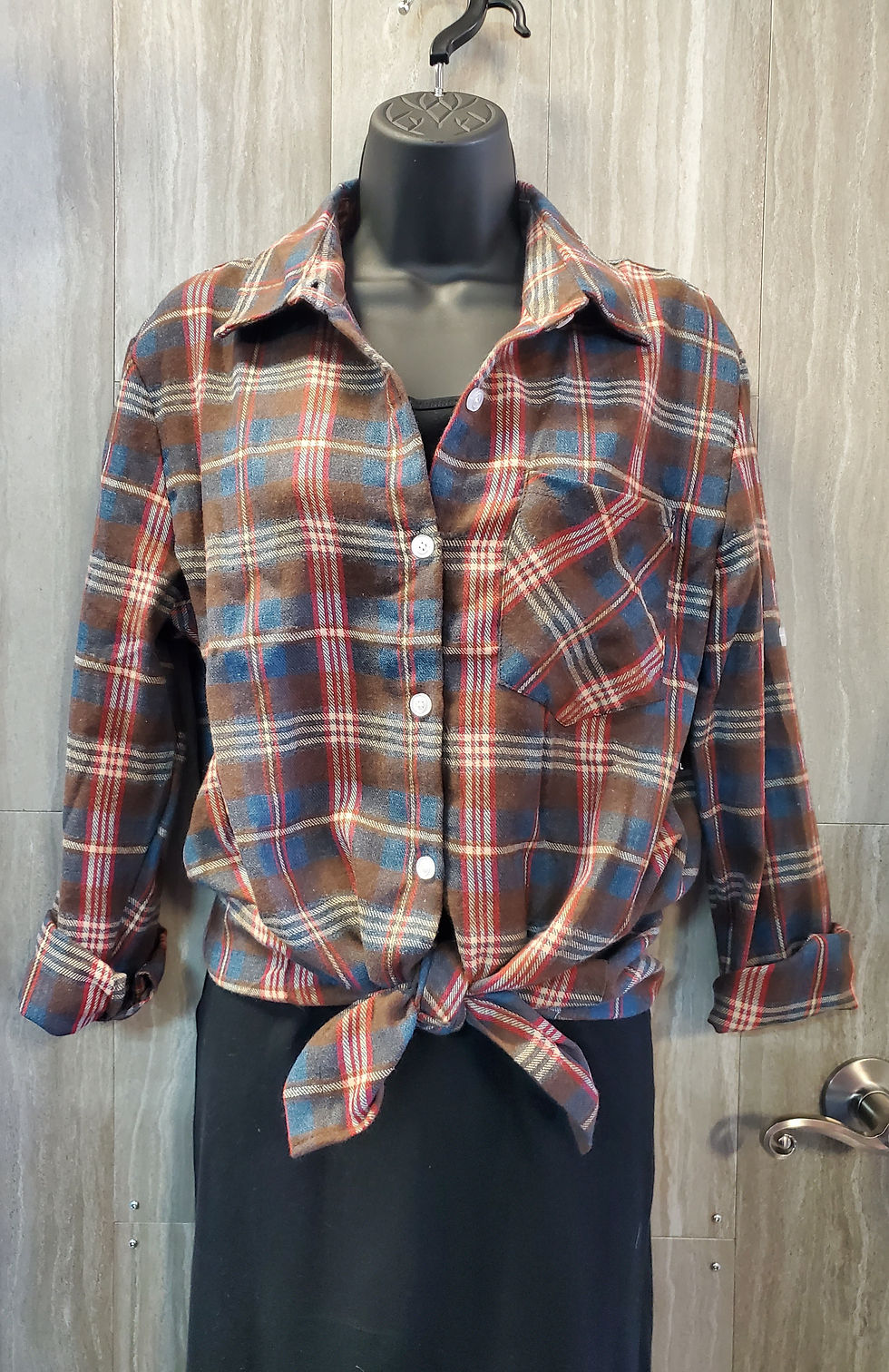 BLUE & RED CHECK BUTTON UP FLANNEL SHIRT DRESS #316