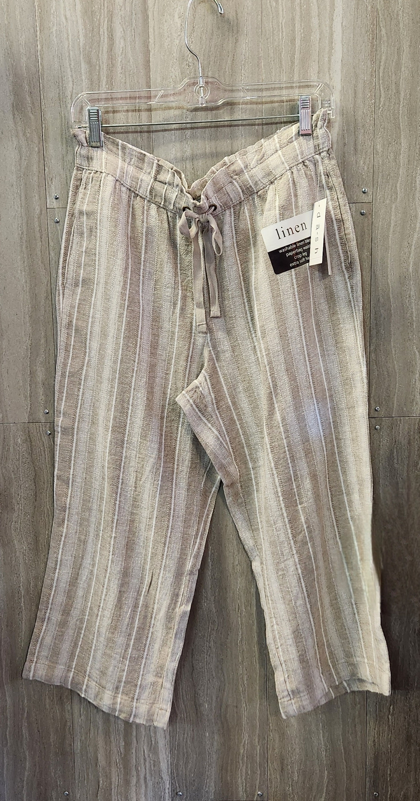 WASHABLE LINEN ELASTIC WAISTBAND SUPER SOFT CROP LEG PANT WITH POCKETS #2476