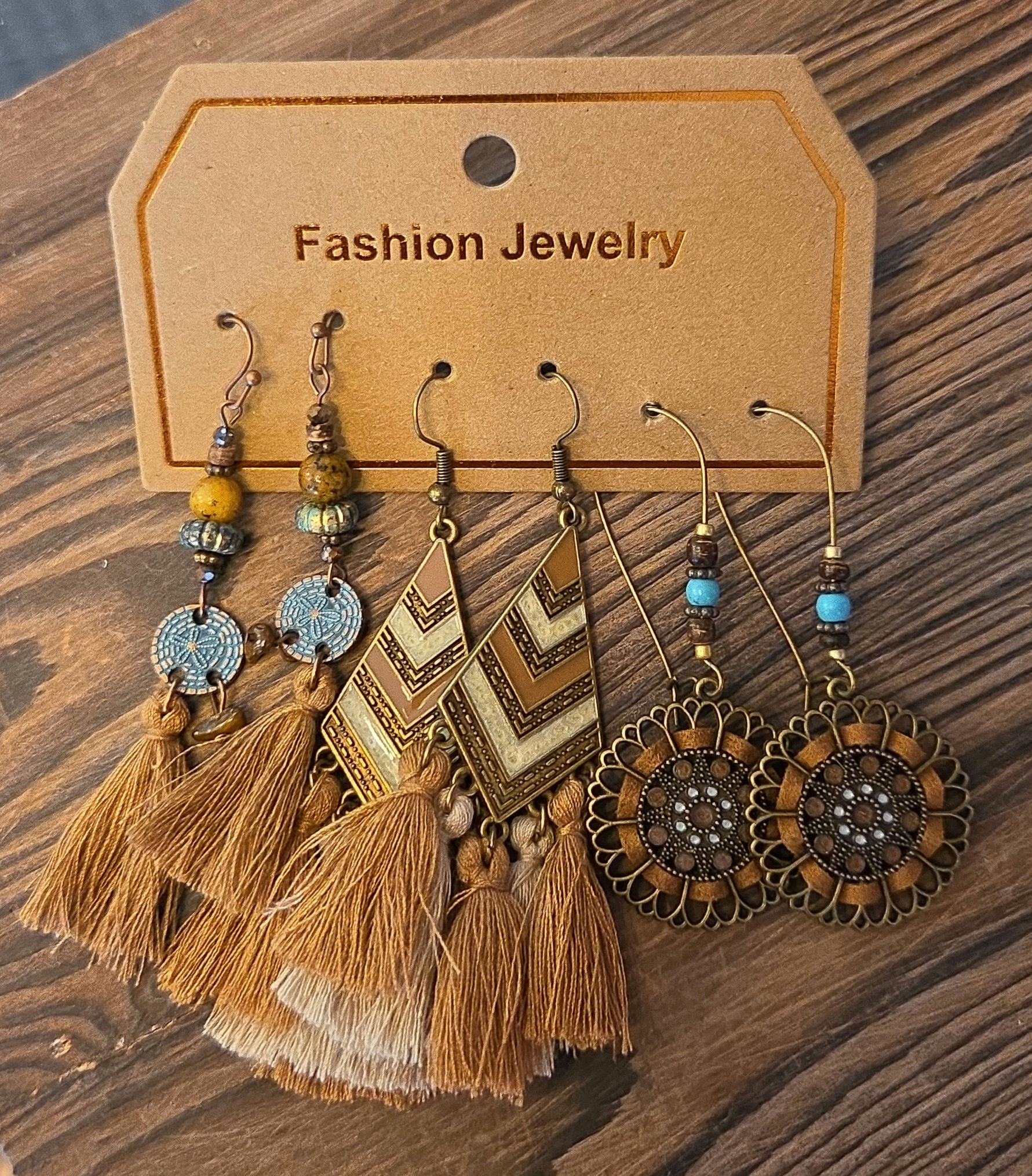 SET OF THREE PAIRS BOHO CHICLE BEADED EARRINGS #4246