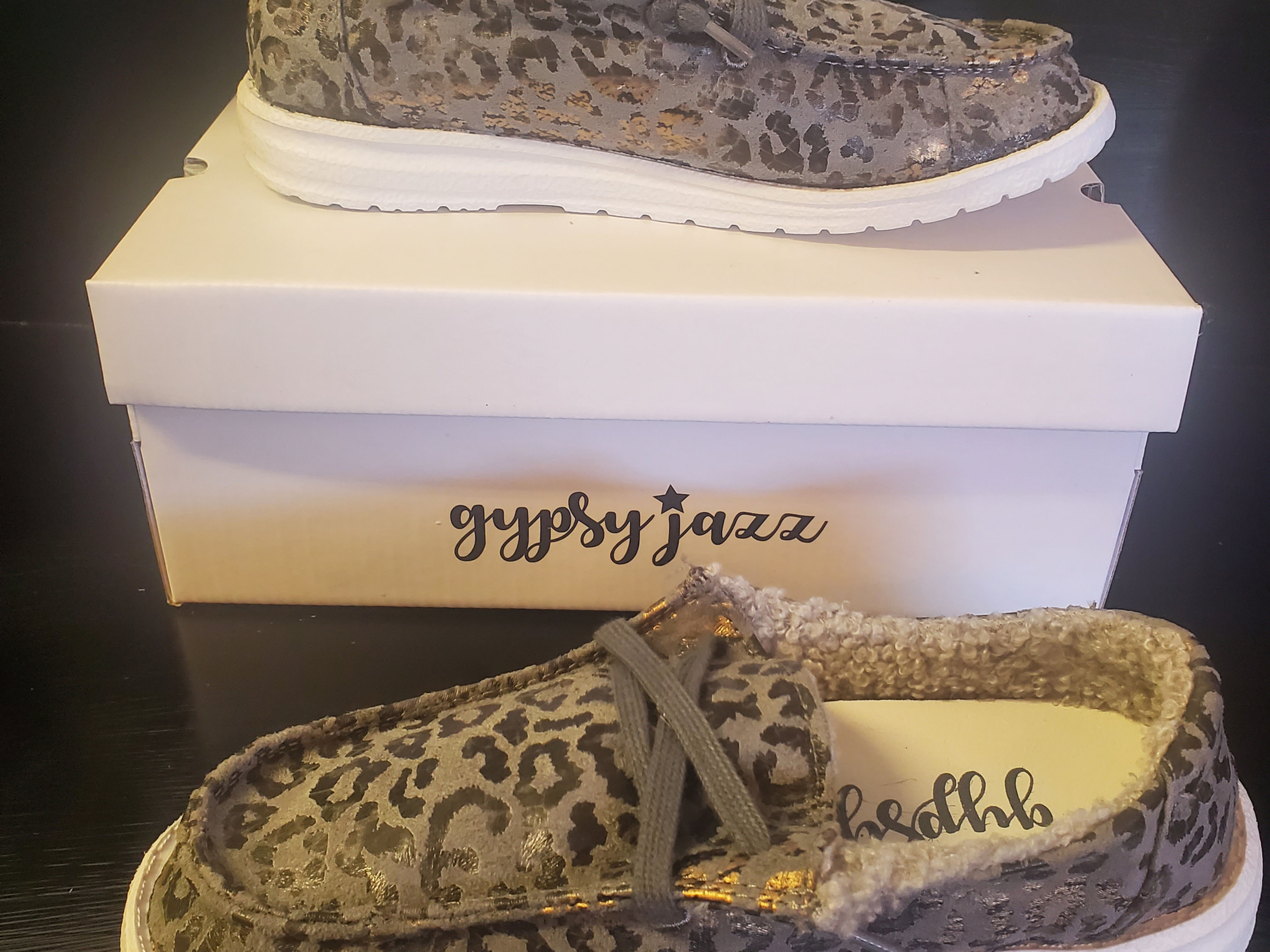 CHARCOAL GREY LEOPARD SLIP ON SHOES WITH SHERPA LINING #1342