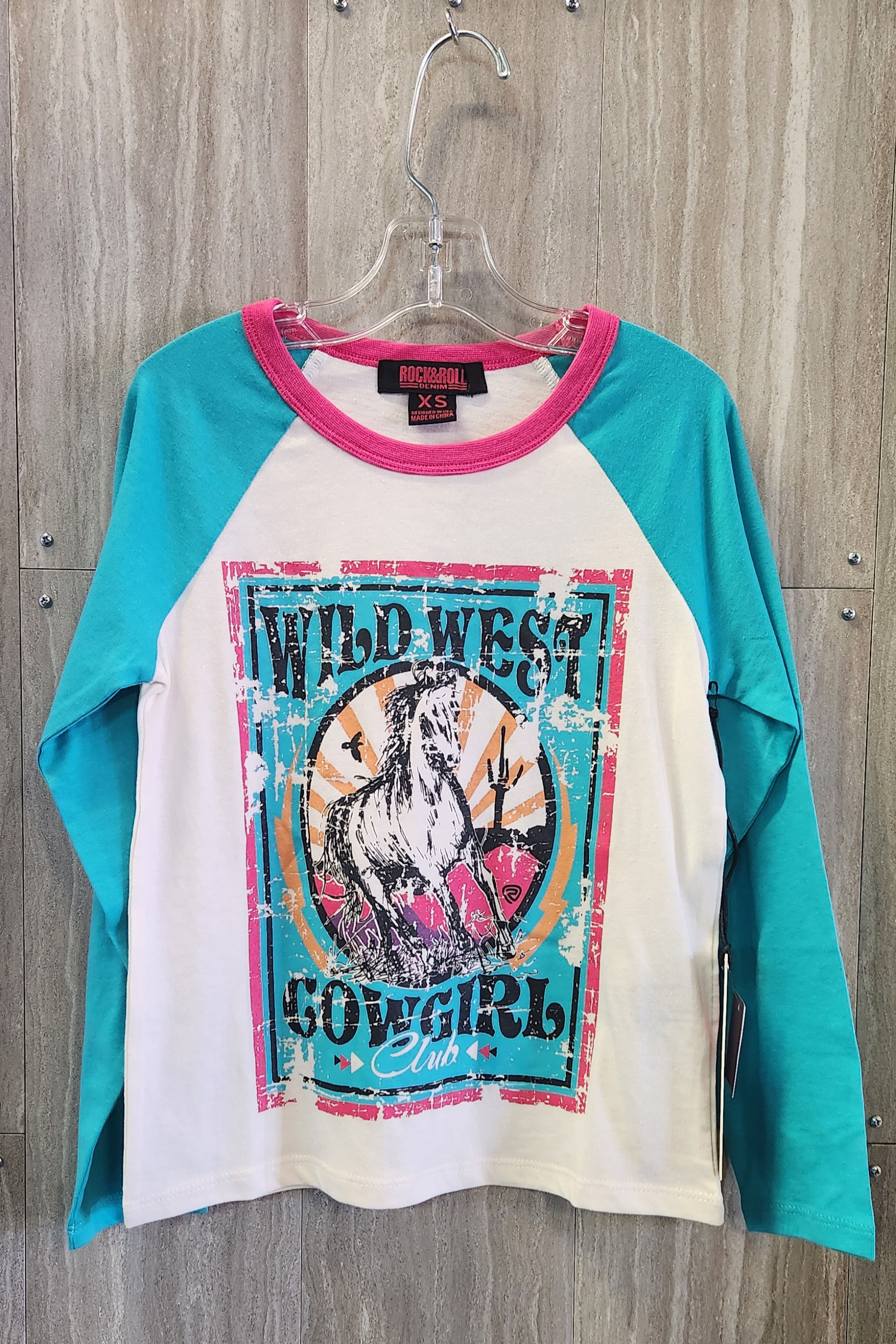 CHILDREN'S GIRL'S WILD WEST COWGIRL CLUB GRAPHIC BASEBALL TEE #2282