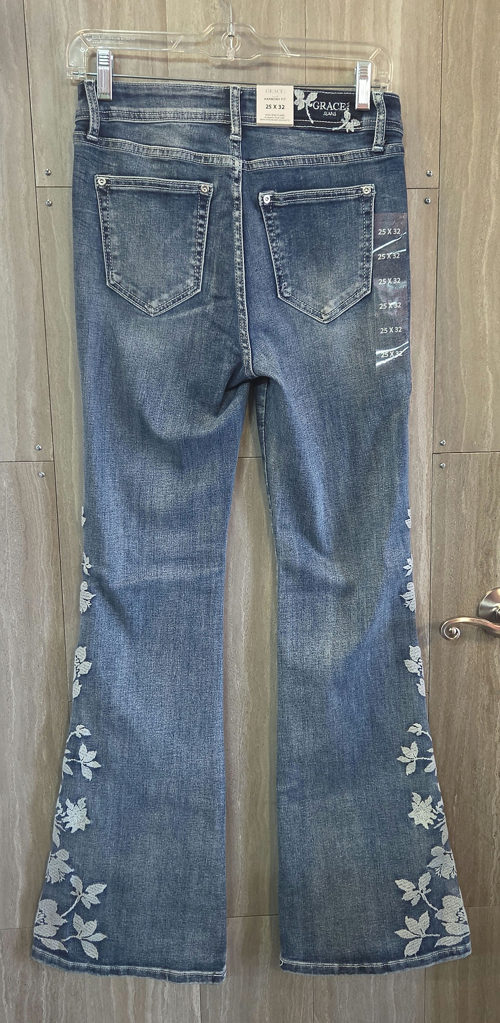 Thumbnail: GRACE IN LA BRAND HIGH-WAIST EMBROIDERED FLORAL FLARE JEANS #4199