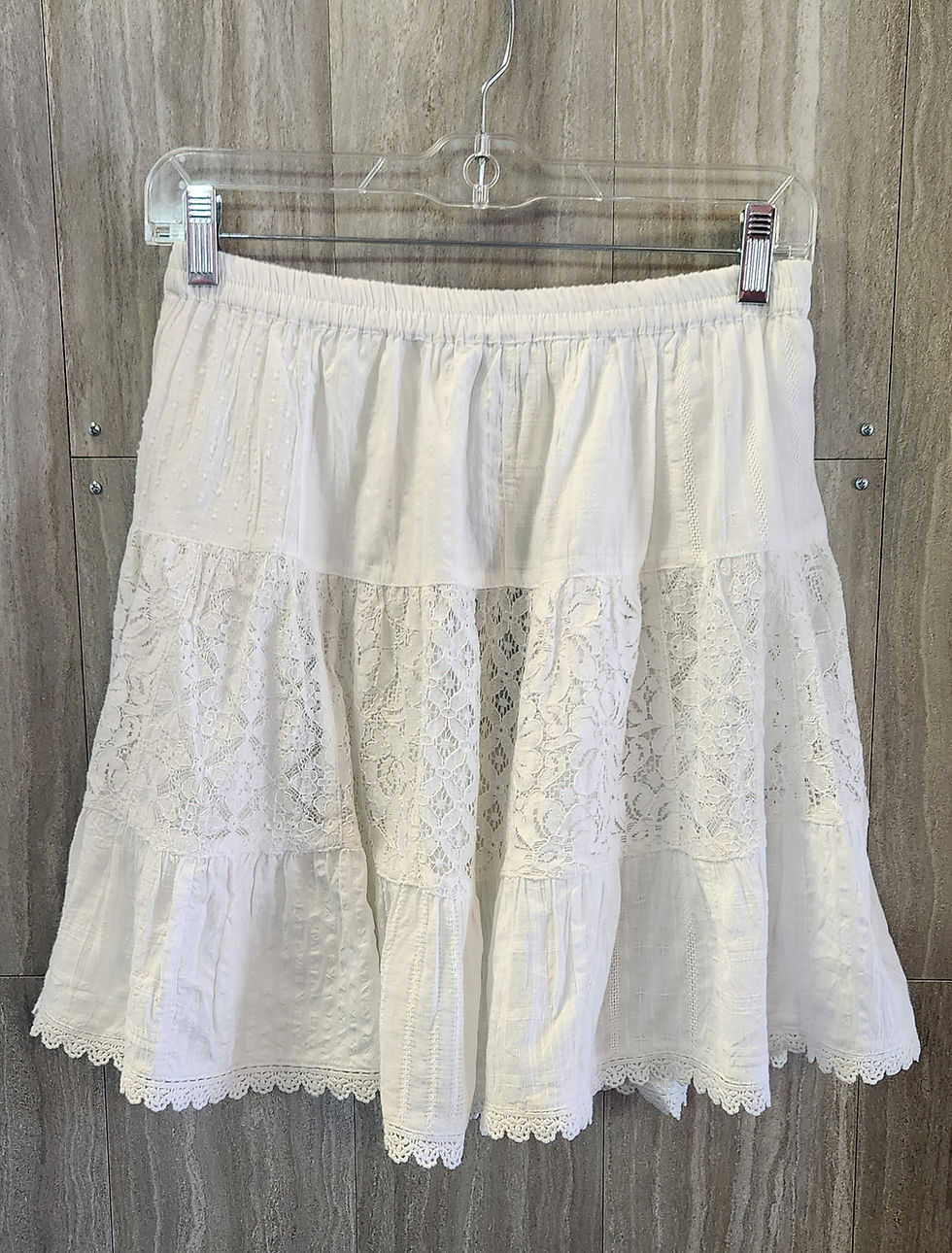 Thumbnail: ELASTIC WAISTBAND WHITE LACE PANEL MINI SKIRT WITH LINING #2165