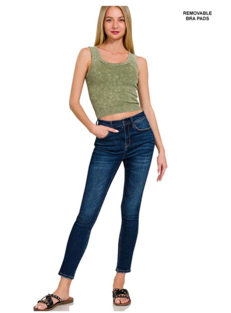 Thumbnail: STONE WASHED RIBBED SEAMLESS TOP WITH REMOVABLE BRA PADS IN 3 COLORS #2633