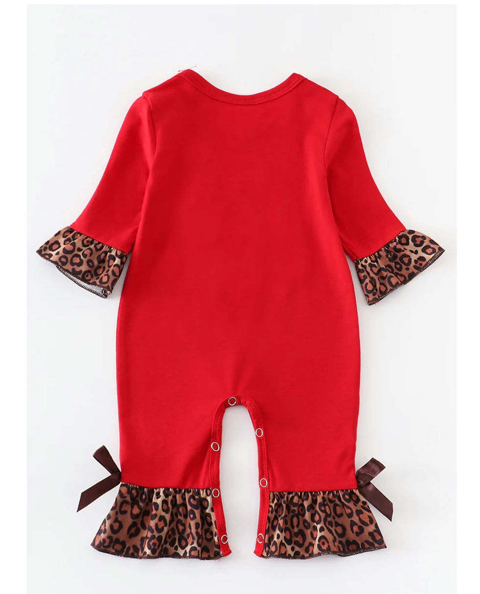 Thumbnail: INFANT RED LEOPARD CHRISTMAS TREE ROMPER #1755