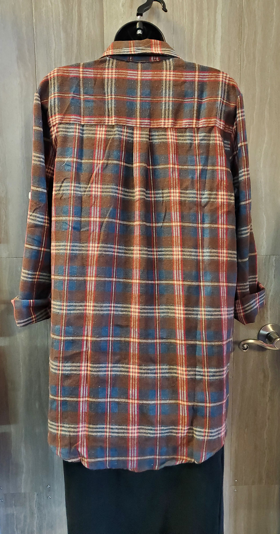 Thumbnail: BLUE & RED CHECK BUTTON UP FLANNEL SHIRT DRESS #316