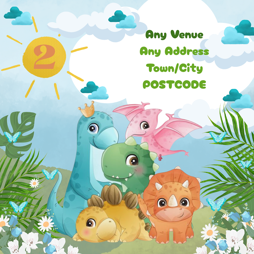 Thumbnail: Cute dinosaur personalised animated birthday invitation video – add your own photo or video.