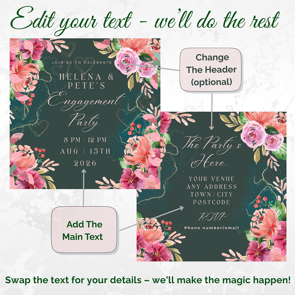 Green and pink floral engagement invitation, digital video/ecard.