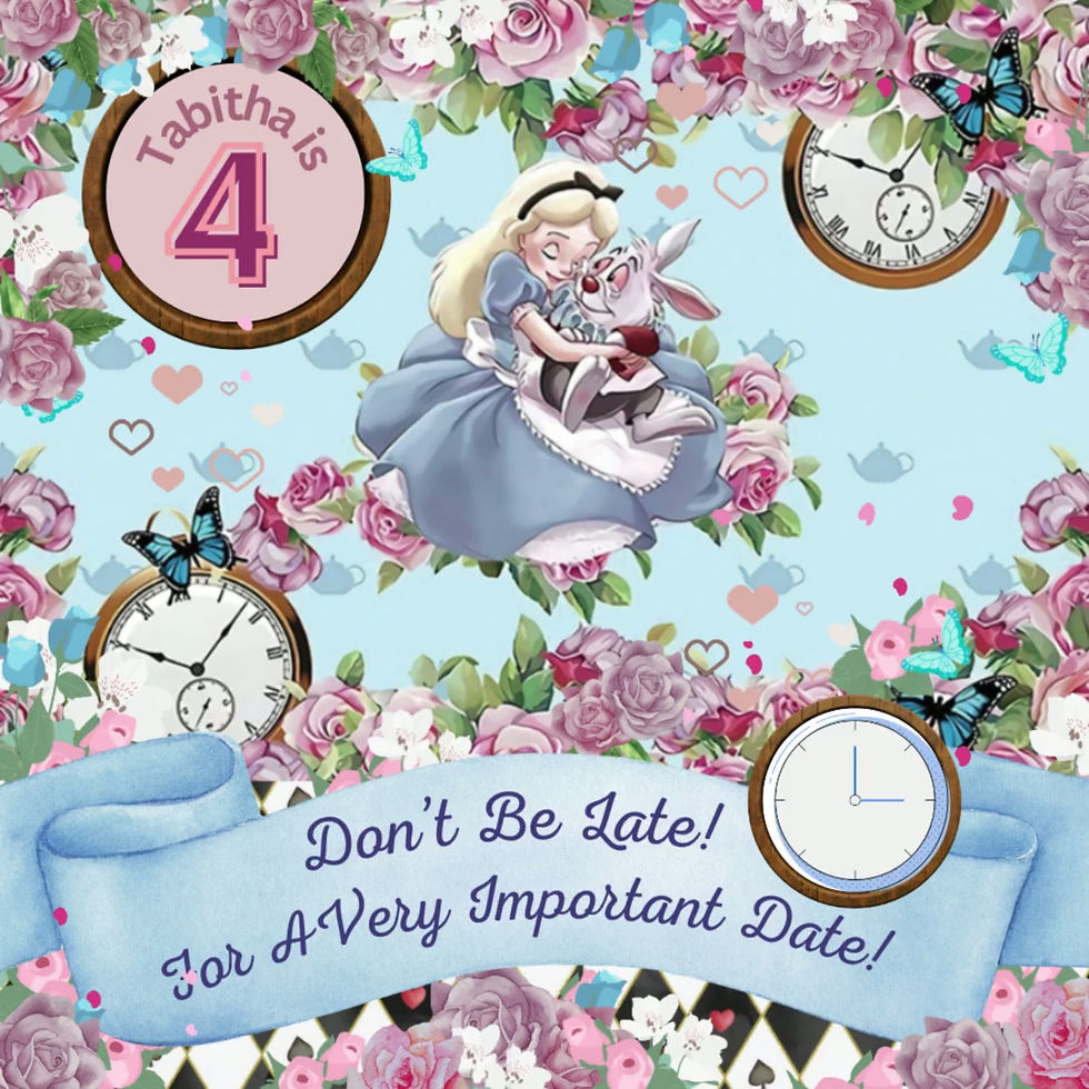 Alice in Wonderland personalised digital video invitation featuring Alice and the White Rabbit.