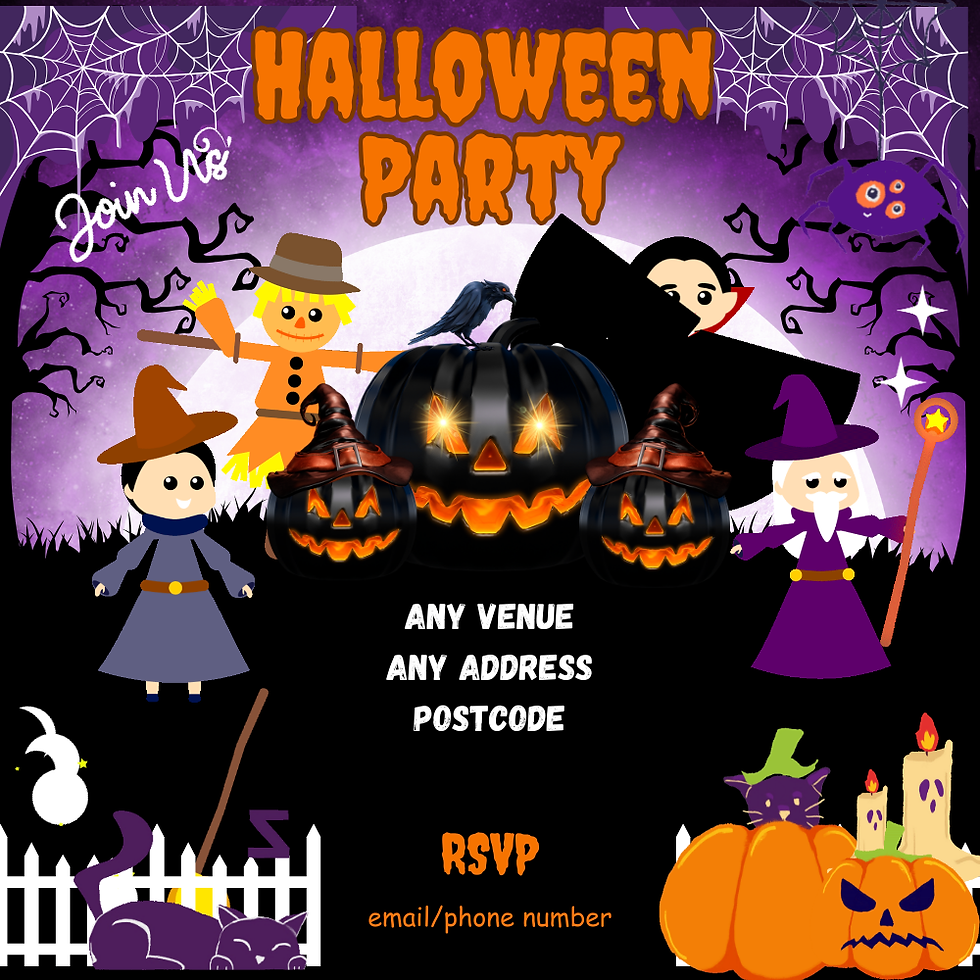 Thumbnail: Fun Halloween party digital invitation with animated cartoon characters – personalised spooky video ecard.