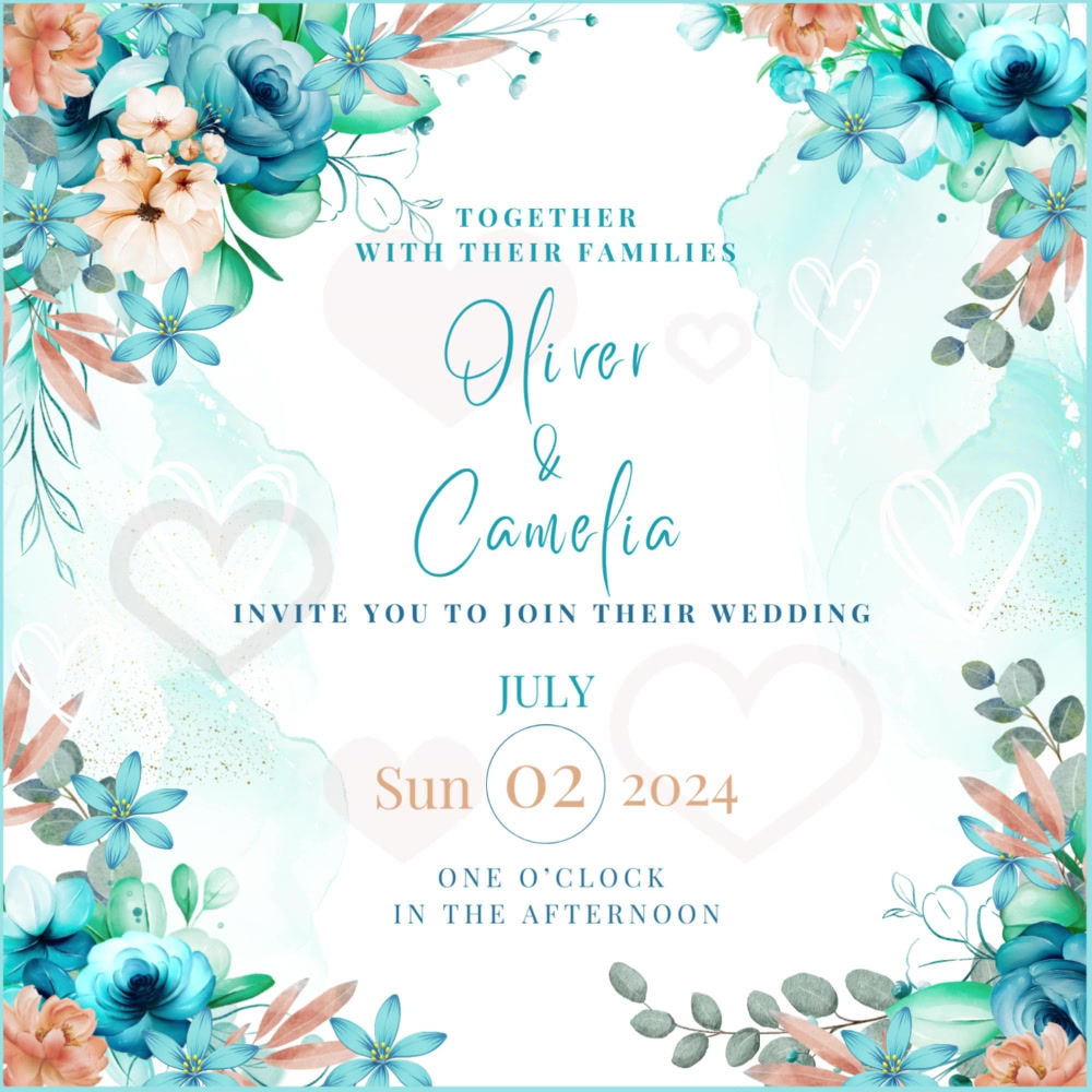 Blue & Peach Wedding/Anniversary Invitation