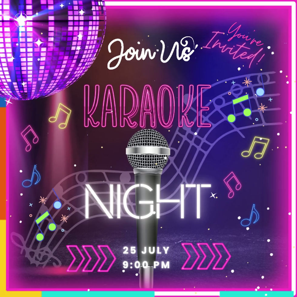 Karaoke Night personalised digital video invitation with neon lights and microphone.