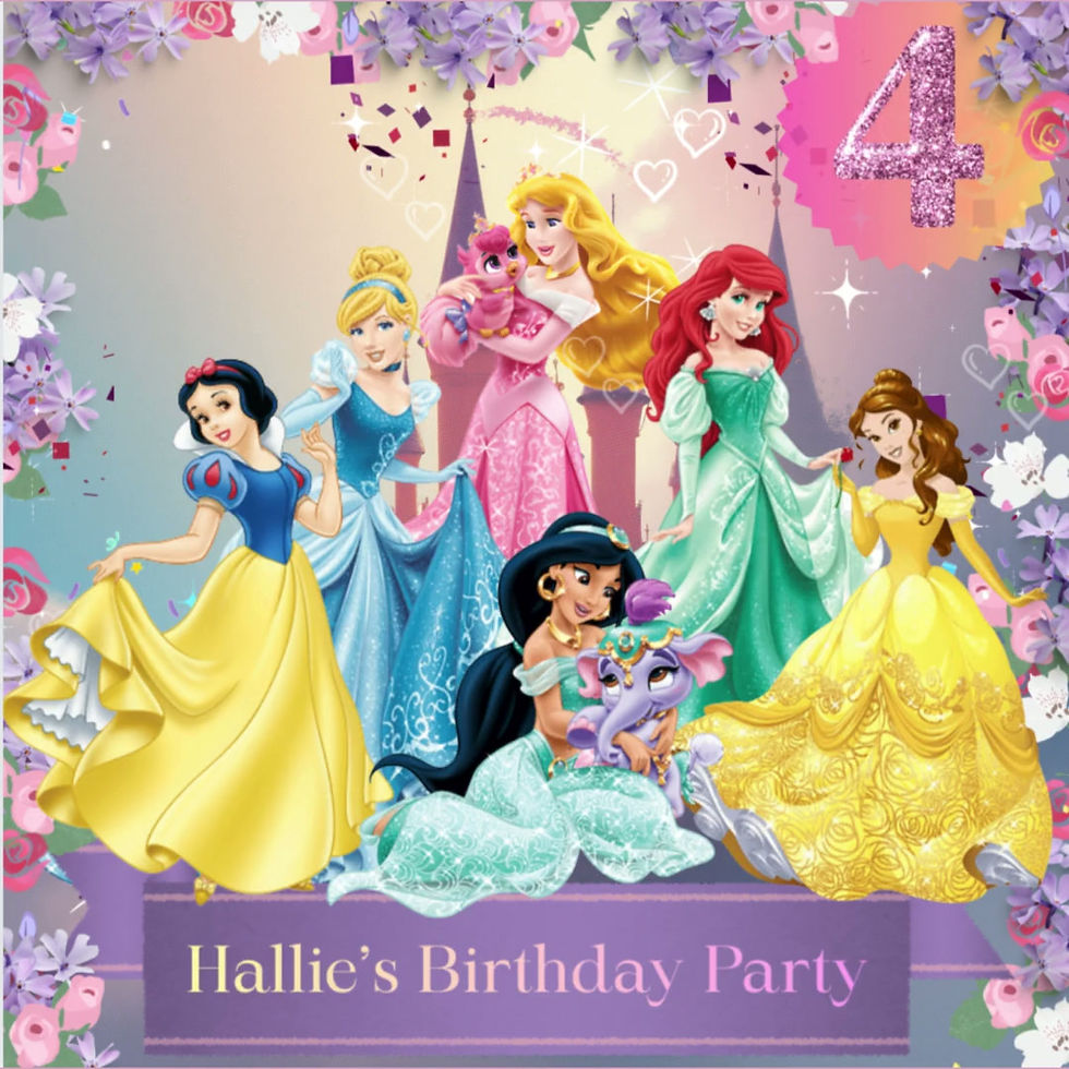Disney Princess personalised animated birthday invitation, add your own details