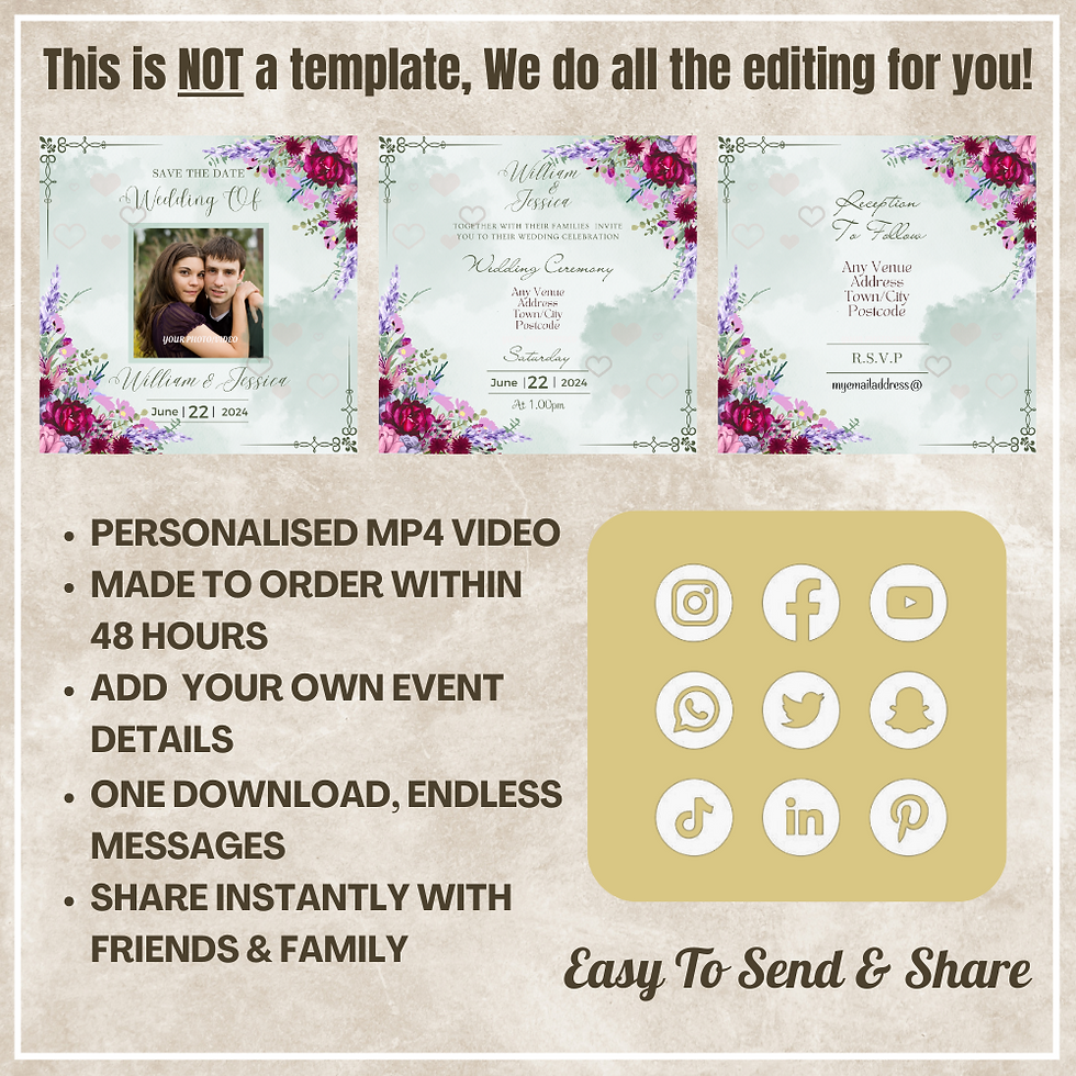 Thumbnail: Digital Green & Pink Heart PHOTO/VIDEO Wedding Invitation