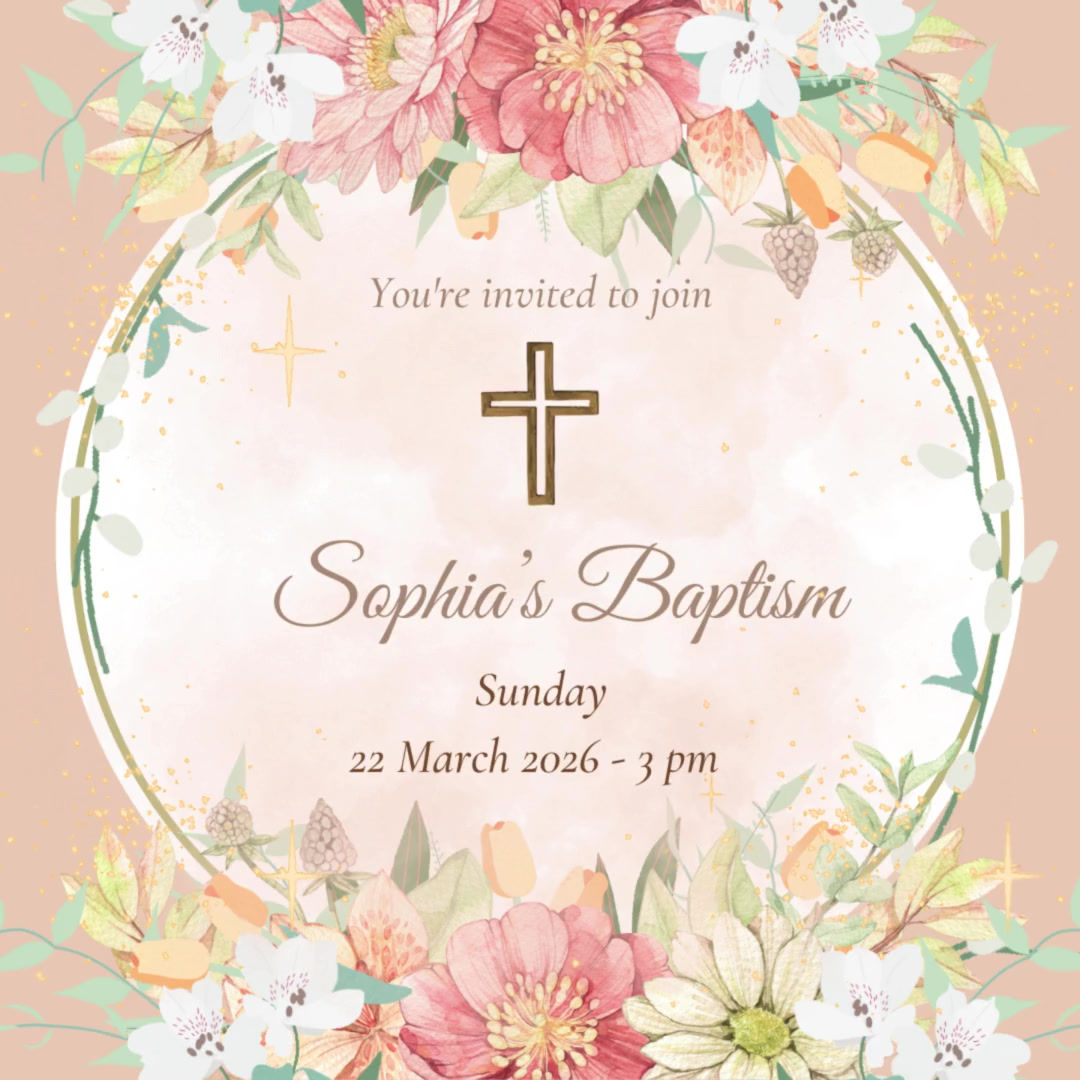 Peach baptism animated digital invitation