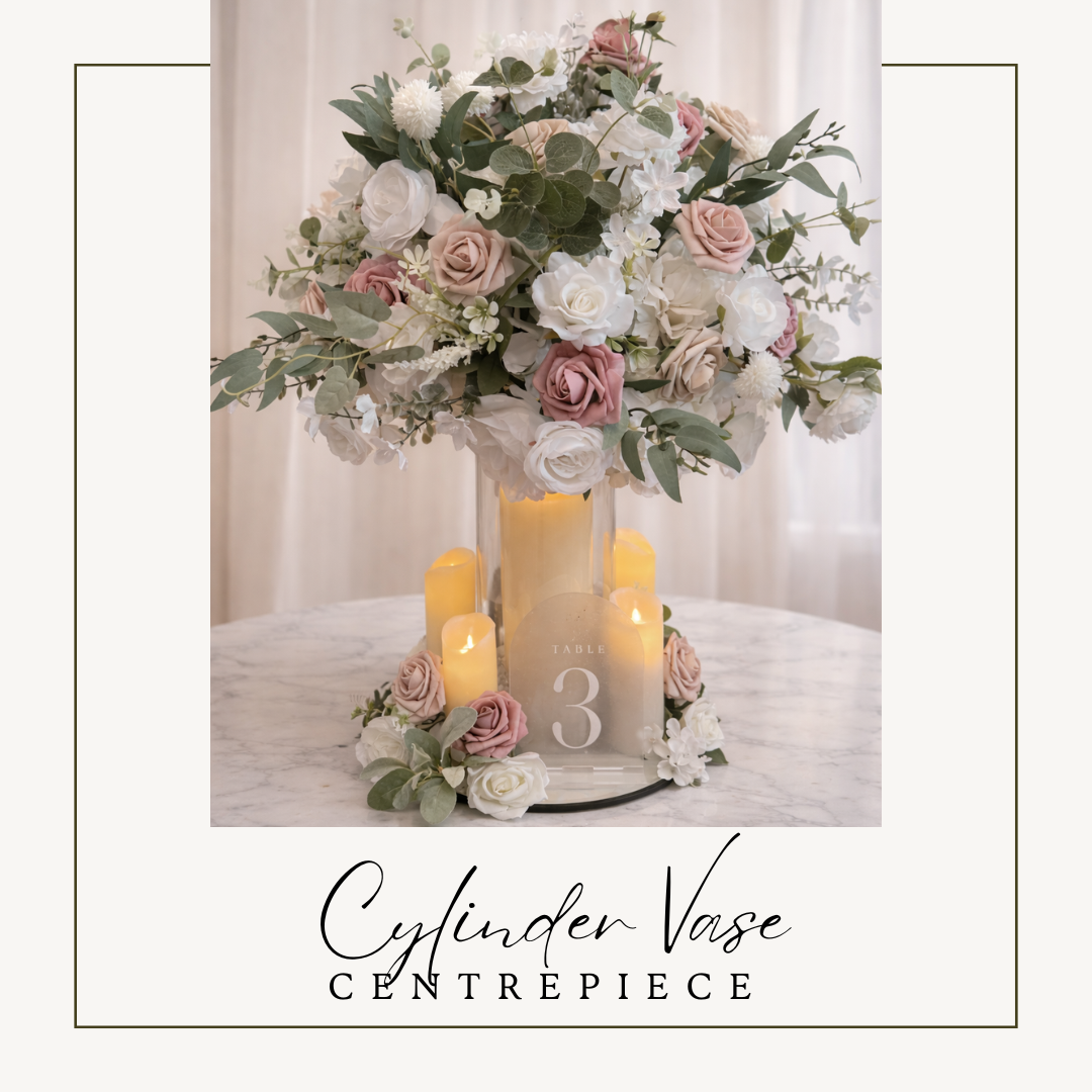 Cylinder Vase Centrepiece with artificial flowers