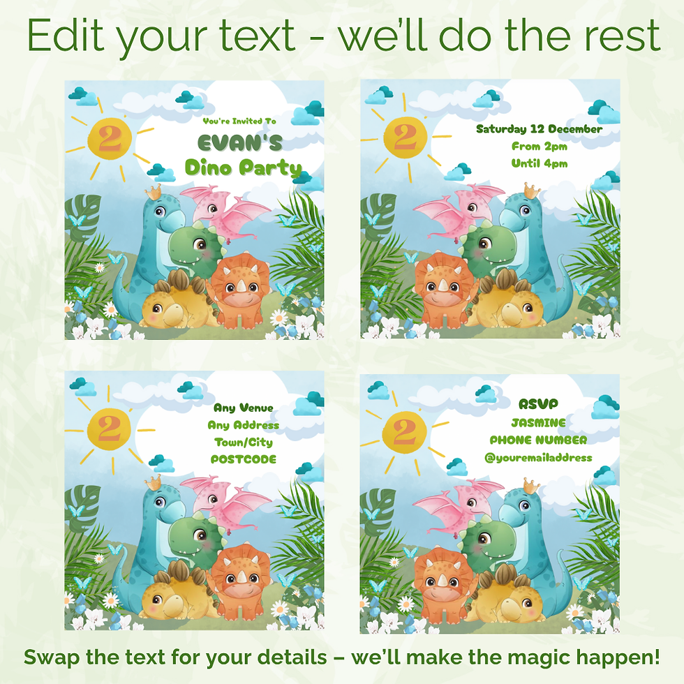 Cute dinosaur personalised animated birthday invitation video.