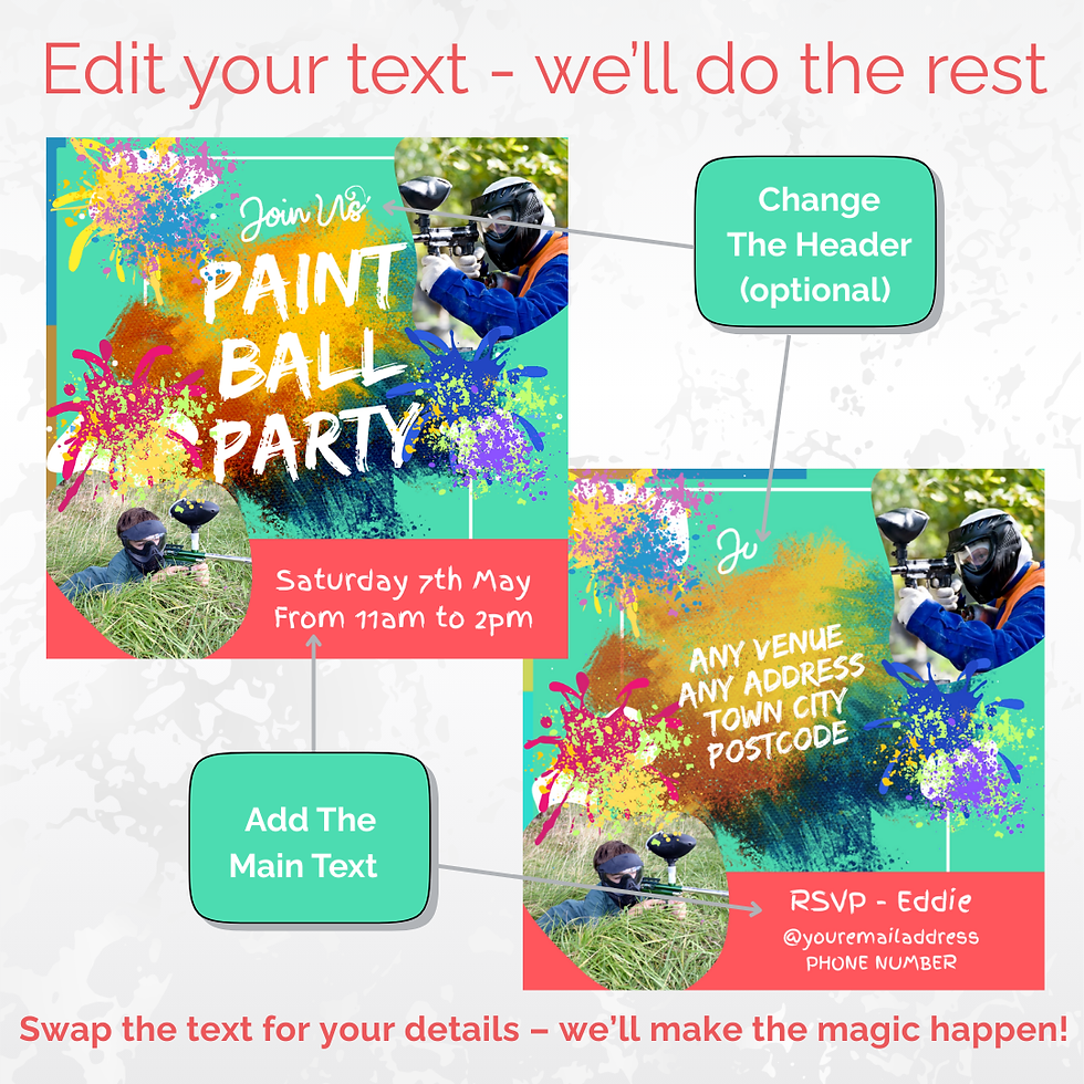 Paintball Party Digital Invitation – personalised animated ecard for action-packed celebrations.