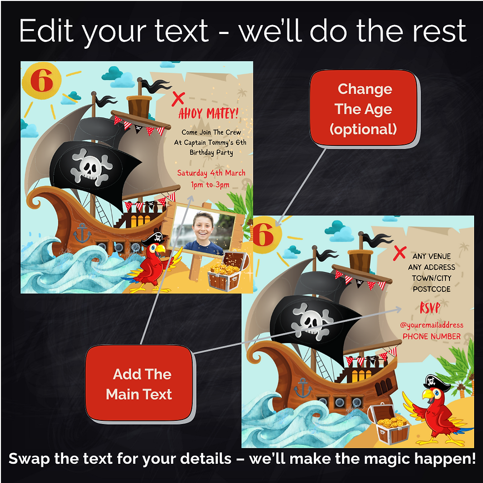 Pirate ship personalised animated birthday invitation video, add your own photo or video