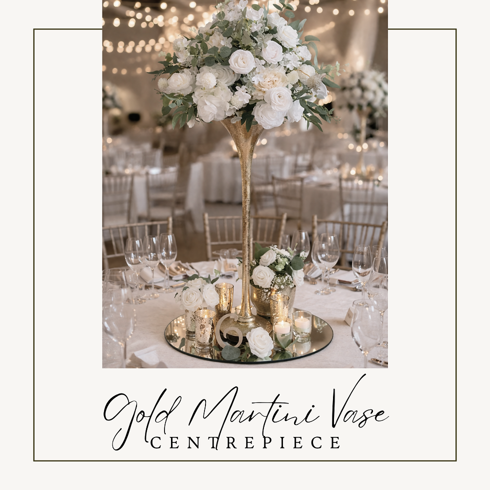 Antique Gold Martini vase centrepiece package for hire