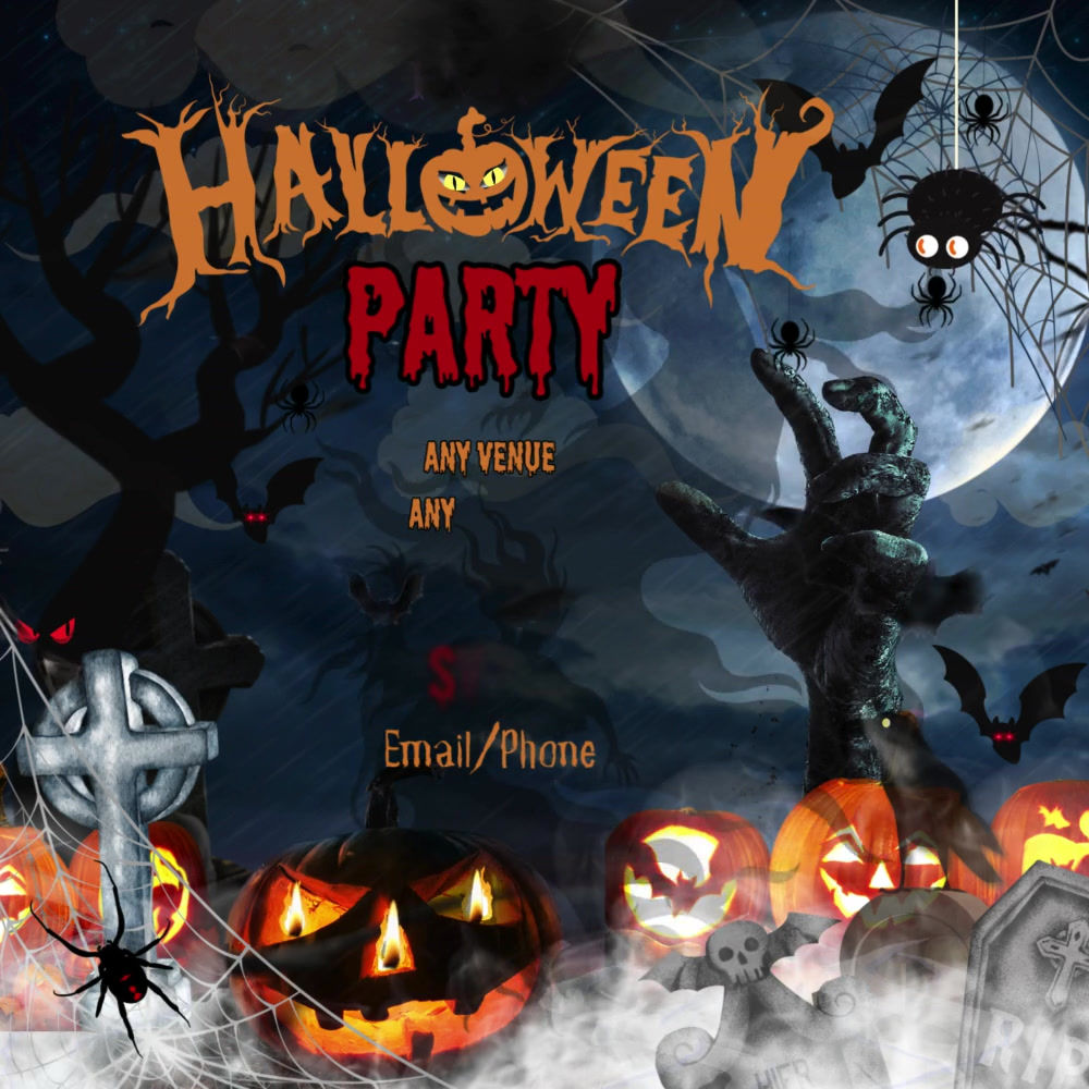 Halloween party digital invitation with pumpkins and flying bats – spooky video ecard for your event.