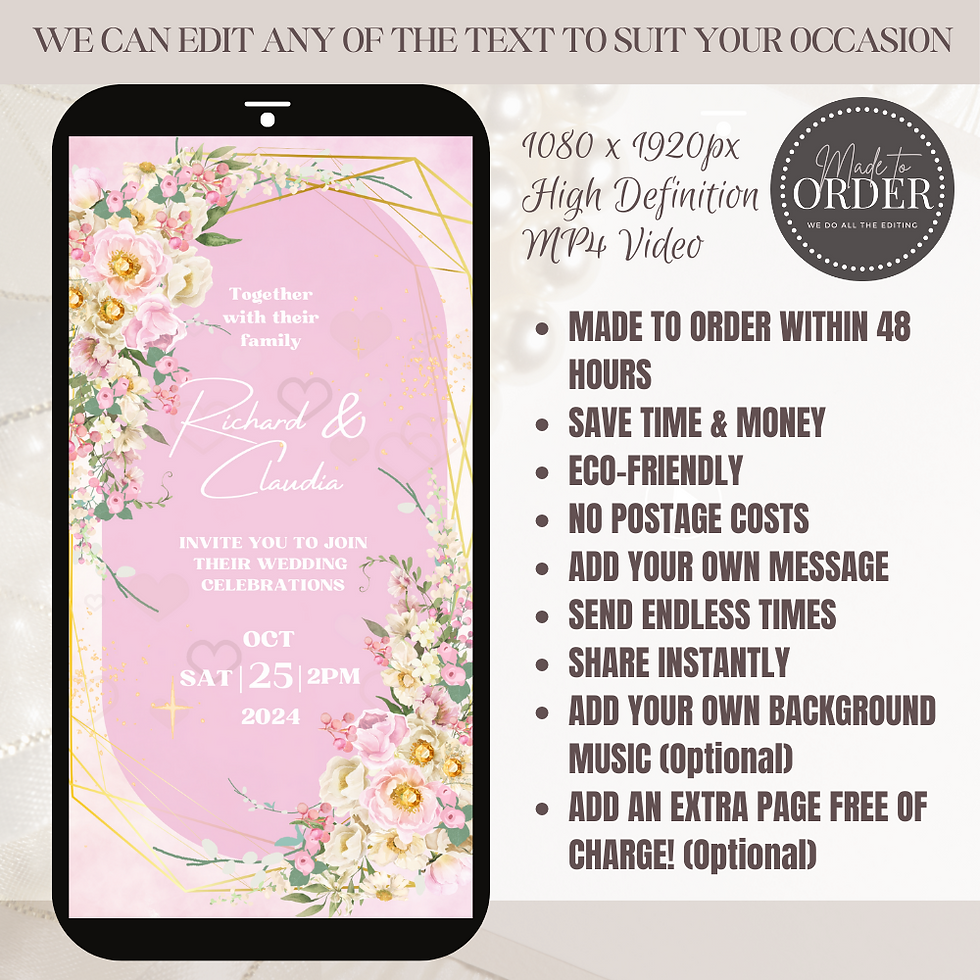 Thumbnail: Pink Oval Heart Mobile Wedding Invitation