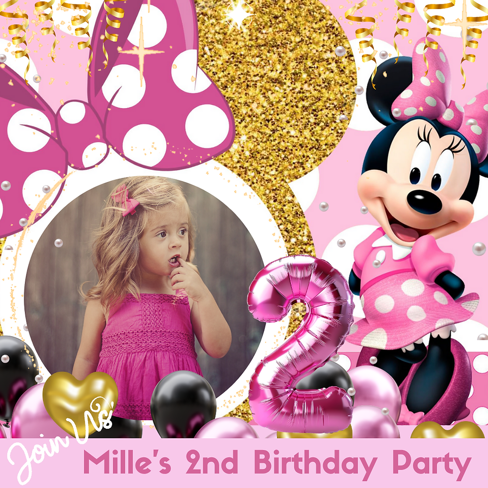 Thumbnail: Minnie Mouse personalised animated digital birthday invitation, add your own photo or video.