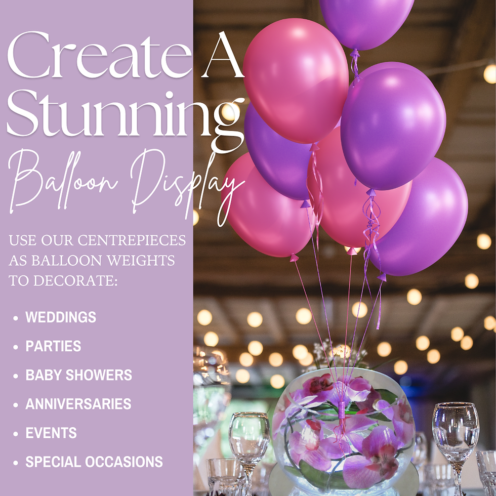 Thumbnail: Elegant floral centrepieces act as weights for balloon bunches, adding charm and style to the overall display.