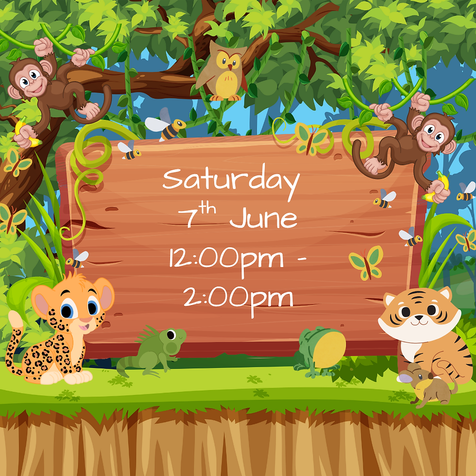 Thumbnail: Jungle themed personalised digital birthday invitation video with cute safari animals and tropical leaves.