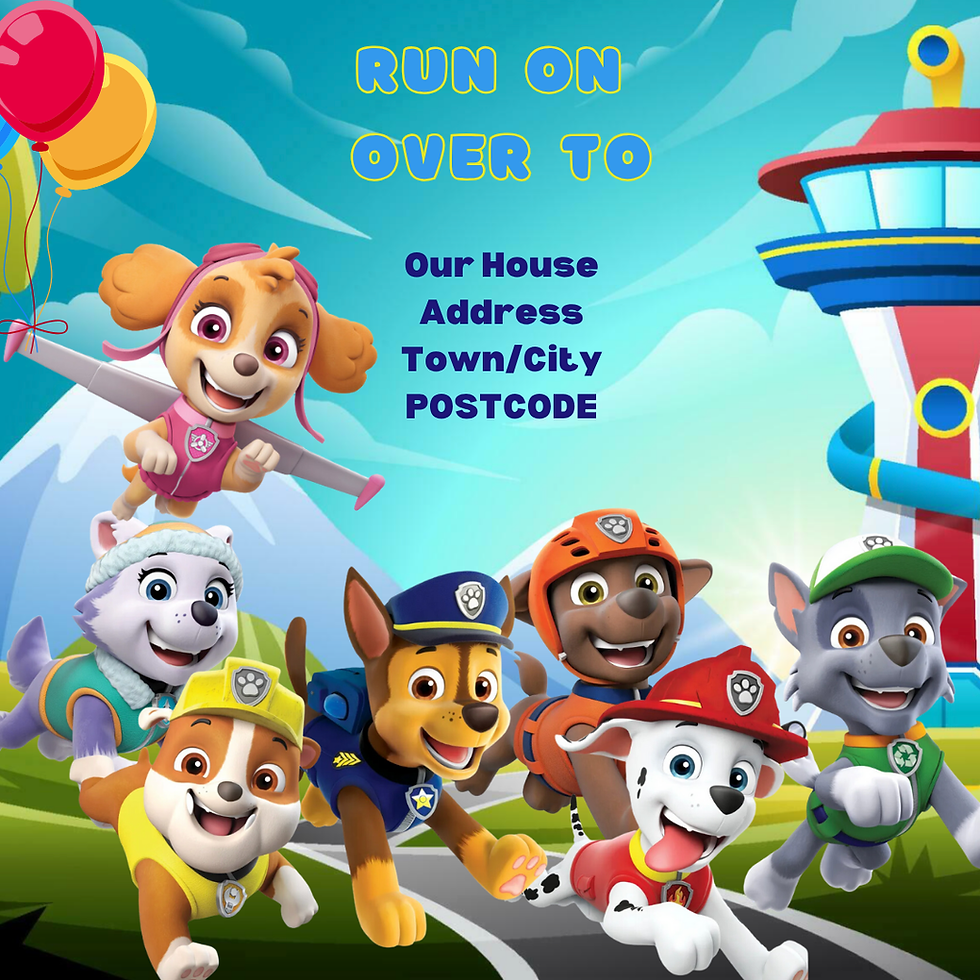 Thumbnail: Paw Patrol personalised animated digital birthday invitation featuring Chase, Marshall, Skye & the crew, add your photo/video